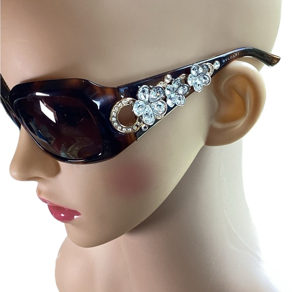 NWOT Bvlgari Tortoise Shell Swarovski Crystal Sunglasses